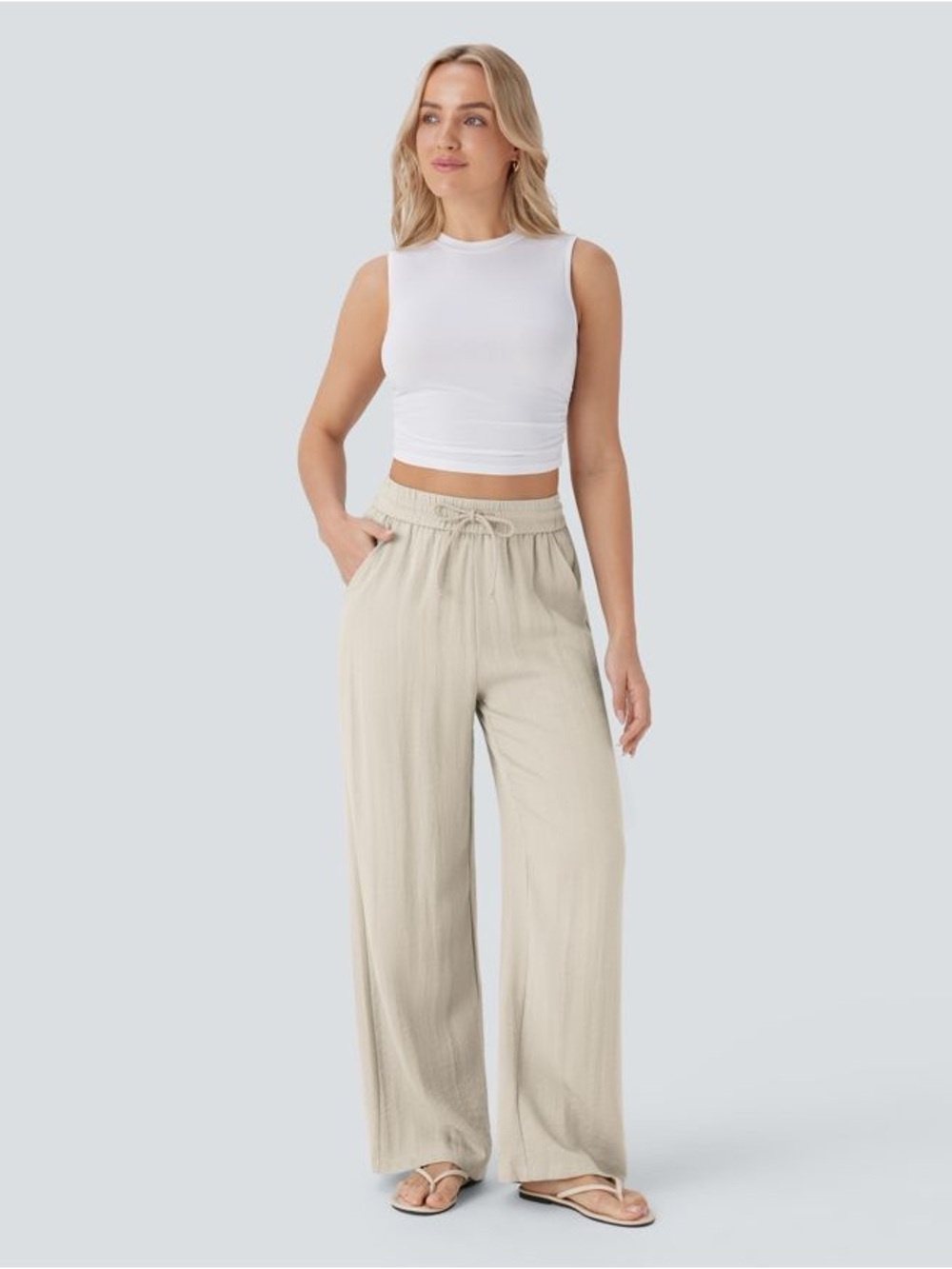 Halara High Waisted Drawstring Pocket Wide Leg Baggy Casual Pants Size S